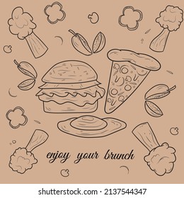 Fast Food Monoline Seamless Pattern