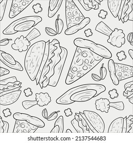 Fast Food Monoline Seamless Pattern