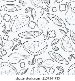 Fast Food Monoline Seamless Pattern