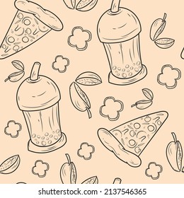 Fast Food Monoline Seamless Pattern