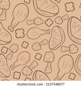 Fast Food Monoline Seamless Pattern