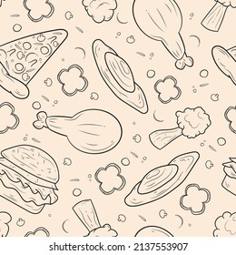 Fast Food Monoline Seamless Pattern