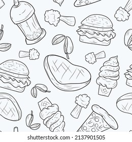 Fast Food Monoline Seamless Pattern