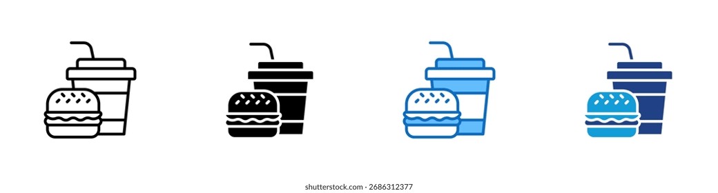 Fast Food Multiple Style Icon Design Vector - Burger and drink cup, symbolizing fast food, snacks, and quick meals
