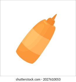 Fast food mustard bottle, spicy sauce for fastfood snack vector illustration. Cartoon mustard bottle for unhealthy junk food menu of restaurant or cafe isolated on white