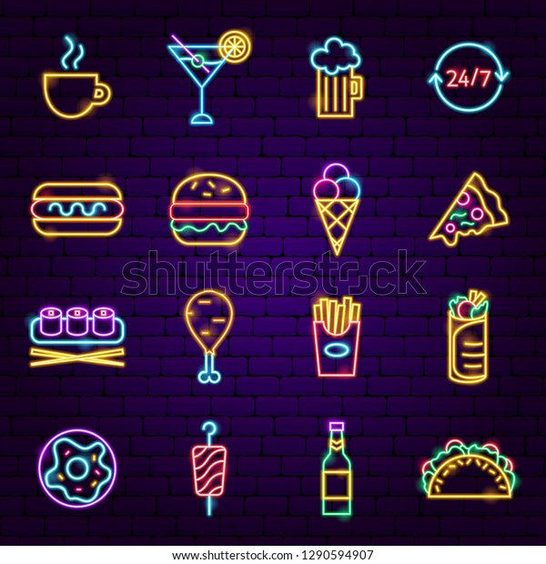 Fast Food Neon Icons Vector Illustration Stock Vector (Royalty Free ...