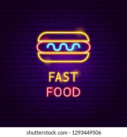 Fast Food Neon Label. Vector Illustration of Cafe Promotion.