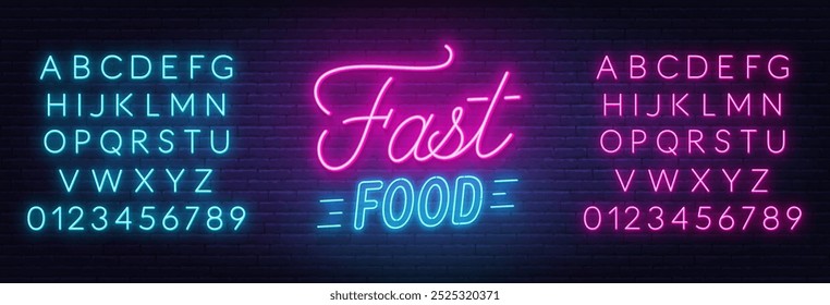 Fast food Neon Sigh no fundo da parede de tijolos.