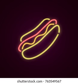 Fast Food neon sign vector. Hot Dog. Neon sign, bright signboard, light banner. Neon shine panel, logo for menu, cafe, restaurant, bar, nightclub.
