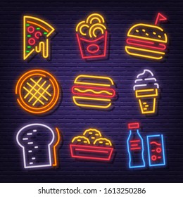 Fast Food Neon Signboard Icons Vector Design