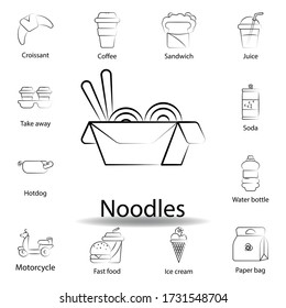 fast food noodles outline icon. Set of food illustration icon. Signs and symbols can be used for web, logo, mobile app, UI, UX on white background