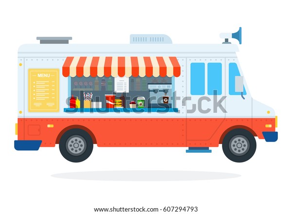 Fast Food On Wheels Vector Flat Stock Vector (Royalty Free) 607294793 ...