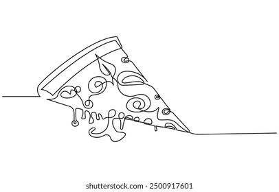 fast food one line art. Single continuous line of pizza. Pizza fast food in one line art