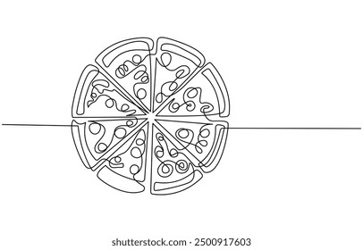 fast food one line art. Single continuous line of pizza. Pizza fast food in one line art