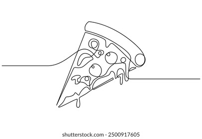 comida rápida una línea de arte. Una línea continua de pizza. Pizza de comida rápida en una línea de arte