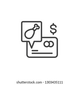 Fast food ordering payment line icon. linear style sign for mobile concept and web design. Credit card and chicken leg outline vector icon. Symbol, logo illustration. Pixel perfect vector graphics