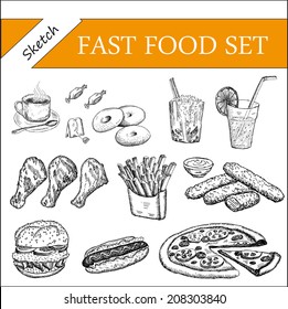 fast food and other food. set of vector sketches