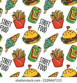 Fast Food and others street food. Seamless pattern. Vector. 