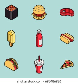 Fast food outline color isometric icons
