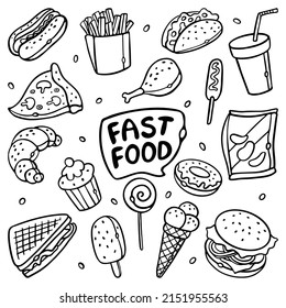 Fast Food Outline Doodle Cartoon Set Stock Vector (Royalty Free ...