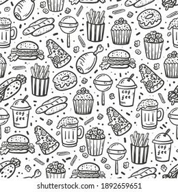 Fast Food Outline Icons Seamless Pattern Stock Vector (Royalty Free ...