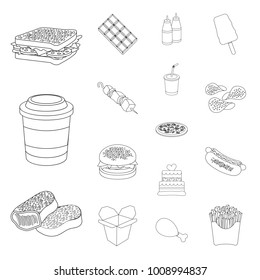 Fast food outline icons in set collection for design.Food from semi-finished products vector symbol stock web illustration.