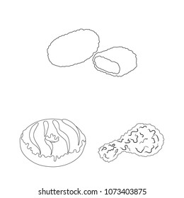 Fast food outline icons in set collection for design.Food from semi-finished products vector symbol stock web illustration.