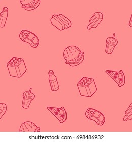 Fast food outline isometric pattern