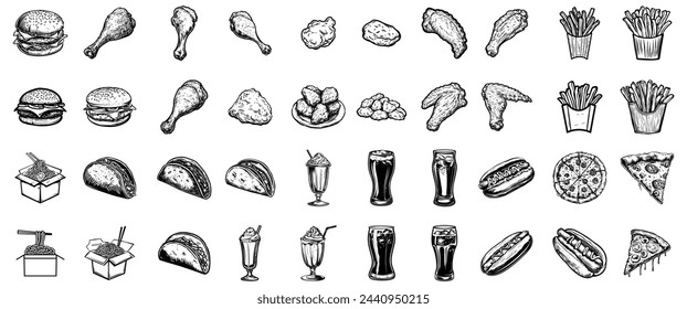 fast food outline set vector