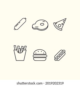 Fast Food Outline Simple Icon Pack in EPS 10.confectionery store, logo, cafe, restaurant, sweet pattern, packaging paper. vector 10 eps