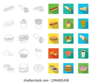 Fast food outline,flat icons in set collection  design.Food from semi-finished products vector symbol stock web illustration.