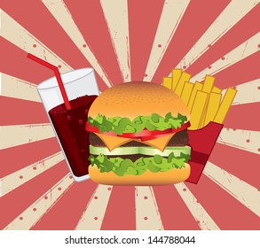 fast food over grunge background vector illustration
