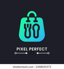 Fast food package blue solid gradient desktop icon on black. Delivery service. Restaurant takeaway menu. Pixel perfect, outline 4px. Glyph pictogram for dark mode. Isolated vector image