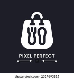 Fast food package white solid desktop icon. Delivery service. Restaurant takeaway menu. Pixel perfect, outline 4px. Silhouette symbol for dark mode. Glyph pictogram. Vector isolated image