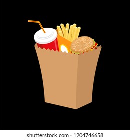 Fast Food Paper Bag Isolated. Vector Illustration
