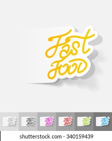 Fast Food paper sticker with shadow. Vector illustration