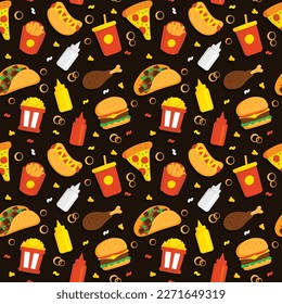 Fast-Food-Musterhintergrund - Fast-Food-Illustration - Musterhintergrund