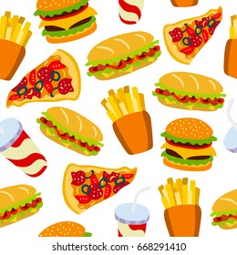 Fast food pattern. Can be used for textile, website background, book cover, packaging.