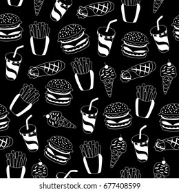 Fast food pattern. Can be used for textile, website background, book cover, packaging.