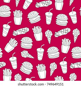 Fast food pattern. Can be used for textile, website background, book cover, packaging.