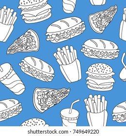 Fast food pattern. Can be used for textile, website background, book cover, packaging.