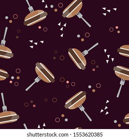 Fast food pattern. Editable vector. Repeating hamburger to decorate. Fun design.