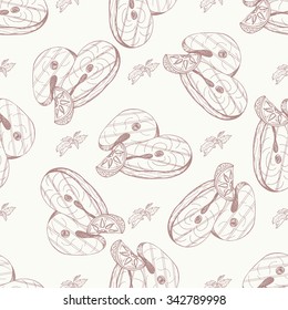 Fast food pattern with fish steak. Hand draw retro illustration. Vintage steak design. 