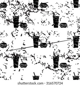 Fast food pattern, grunge, black image on white background