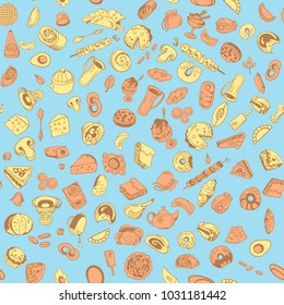 Fast food pattern. Hand drawing doodles