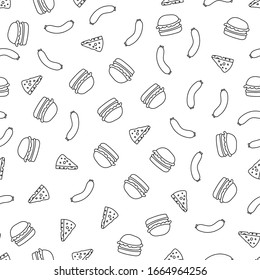 Fast food pattern. hot dog,hamburger. vector seamless on the white background