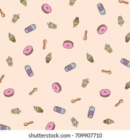 Fast food pattern on orange background