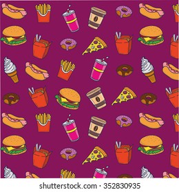 Fast food pattern on pink background