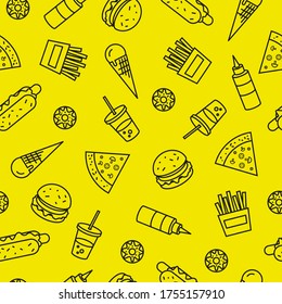 Fast food pattern on yellow background