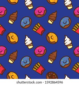 fast food pattern seamless, donut, french fries, ice cone